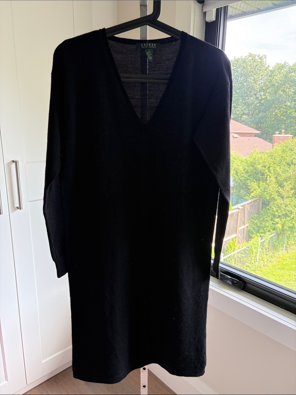Lauren Ralph Lauren Black V-Neck Long Sleeve Knit Dress